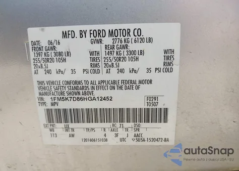 2017 Ford Explorer Xlt z USA, uszkodzony, nr VIN 1FM5K7D86HGA12452